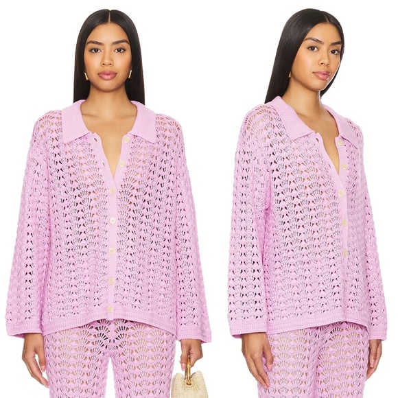 NWT LOVERS & FRIENDS | Pink Cotton Estie Pointelle Knit Top & Pant SET | Size S - Picture 2 of 14